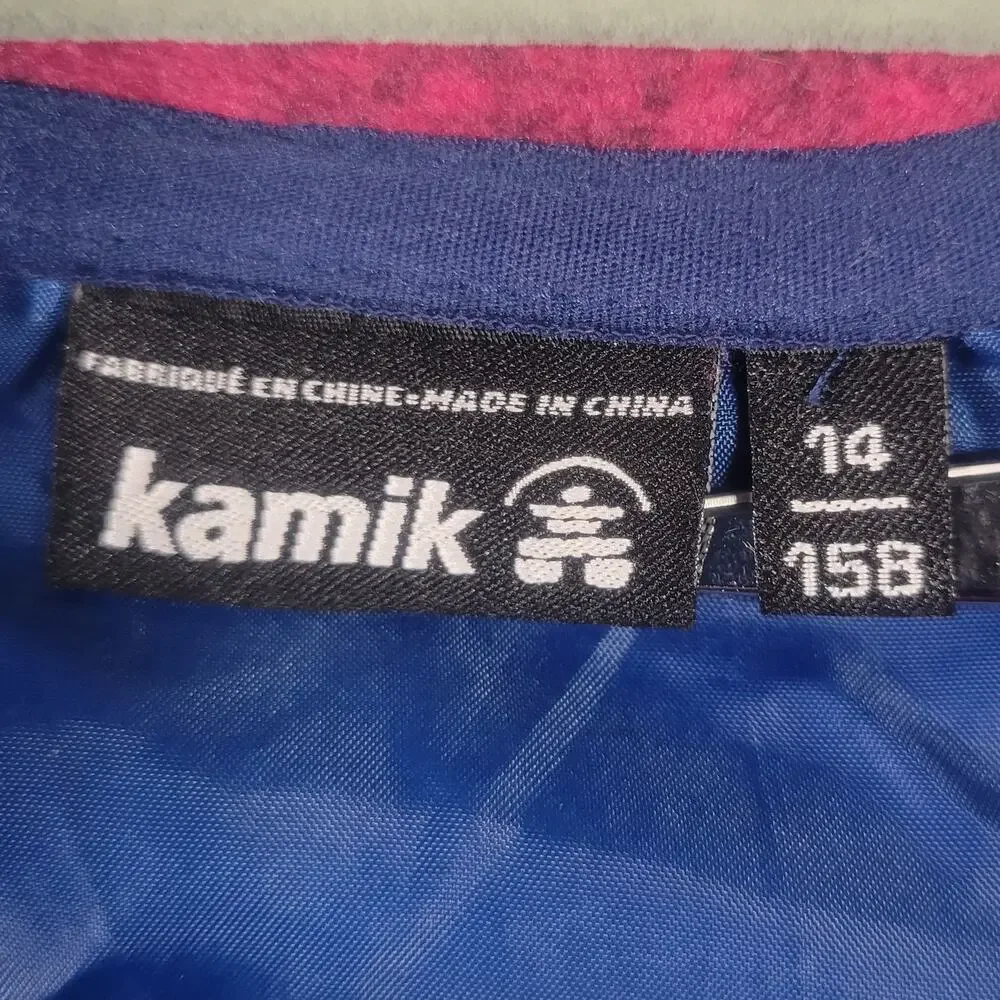 Kamik Girls 14 Blue Pink Quilted Hooded Zip Jacket Insulated